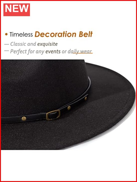 Women\'s Fedora Hat with Belt Buckle - Adjustable Cotton Blend Trilby, main image 4